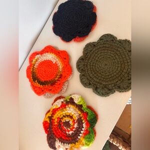 Crochet Knit 70s Handmade Coasters 4